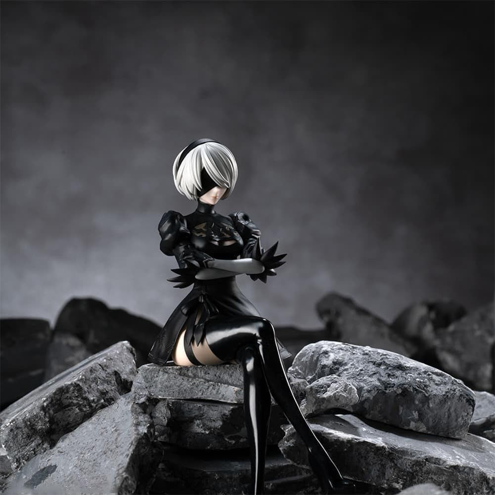 2Pcs 2Byorha and 9Syorha Figure, 15Cm 2B and 9S Cake Topper Figures, Sitting Pose No.9 Type S Figurine No.2 Type B Statue, PVC Handmade Collectible Desktop Decoration