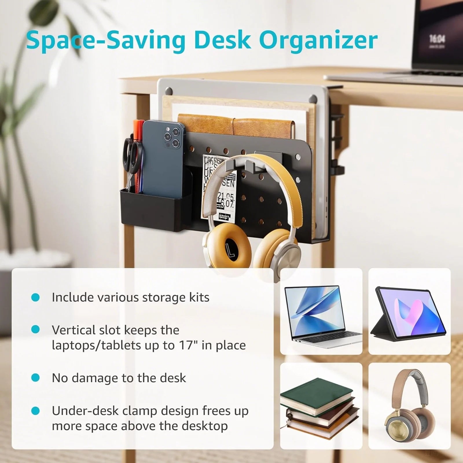 Clamp-On Desk Side Storage Organizer