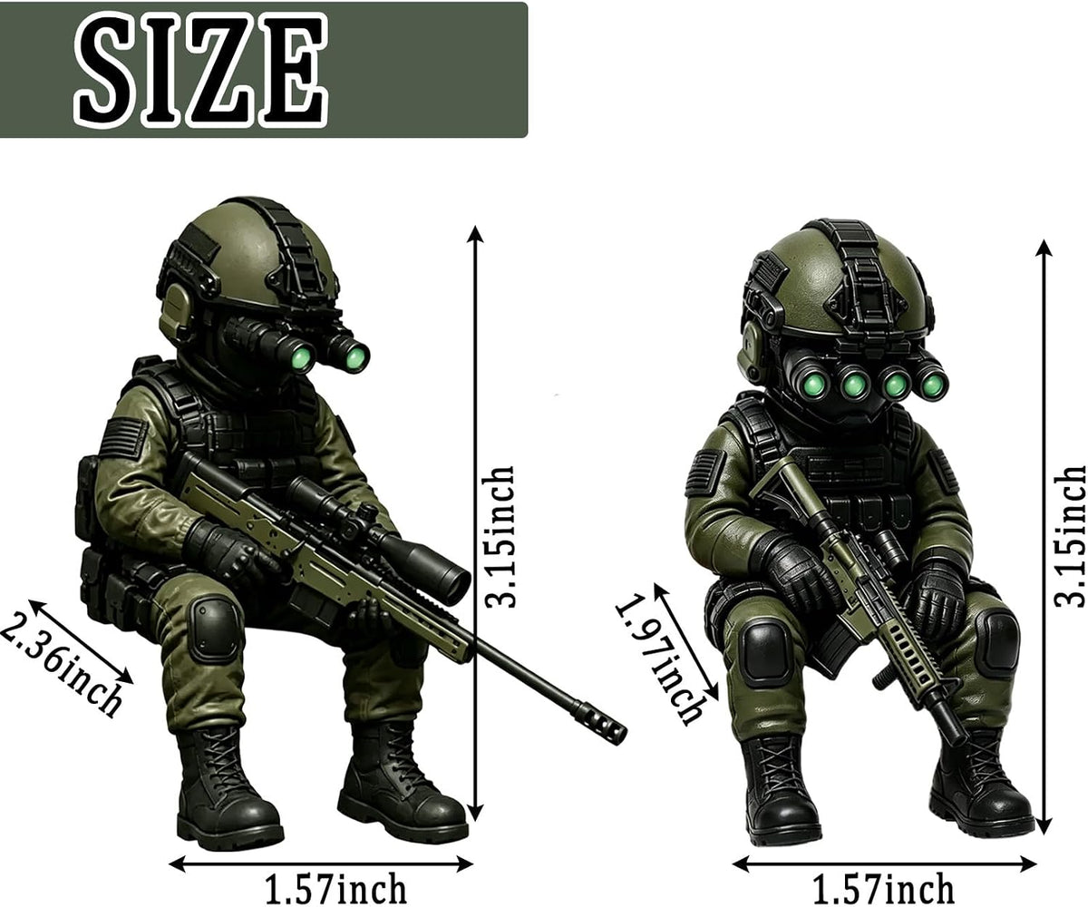 Mini Tactical Soldier Statue 3.15 Inch, Lifelike Special Forces Sniper Figure, Desktop Decor Collectible Gift for Military Lovers & Gamers（2Pcs