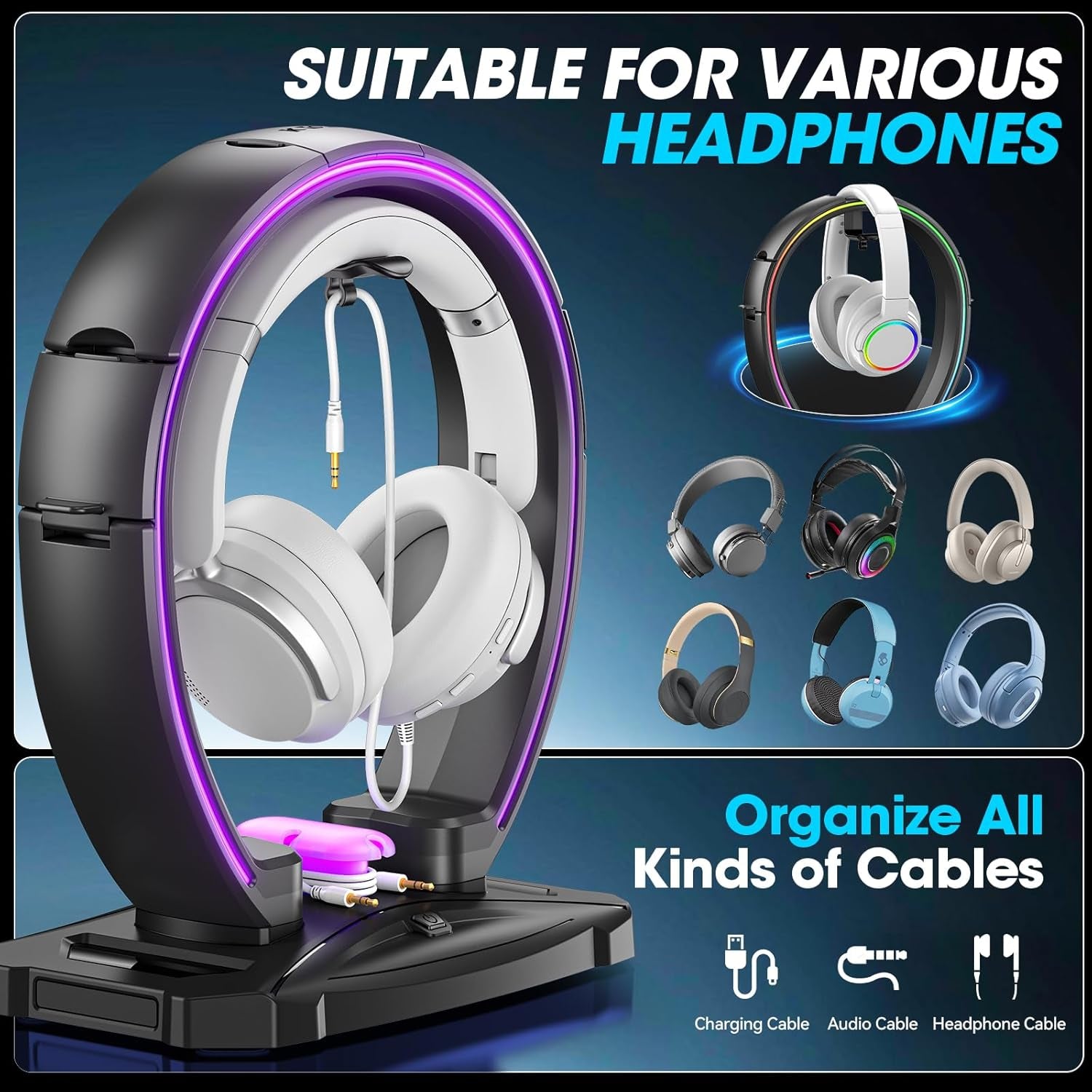 RGB Headset & Controller Stand – 9 Light Modes