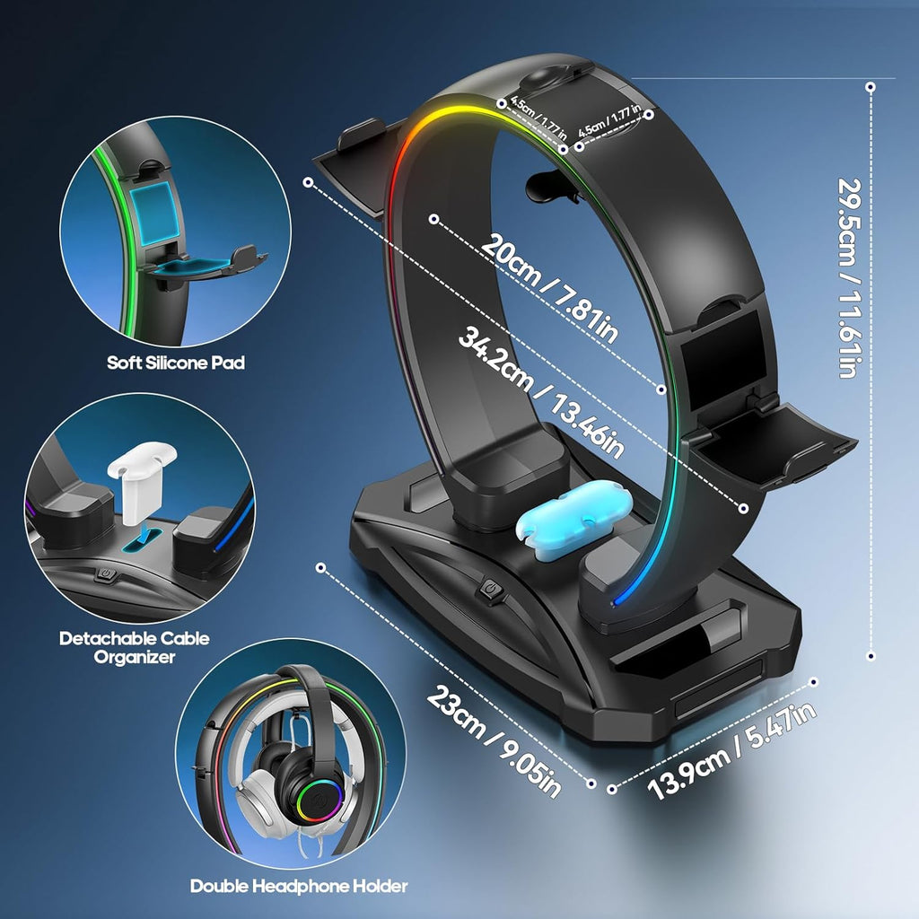 RGB Headset & Controller Stand – 9 Light Modes