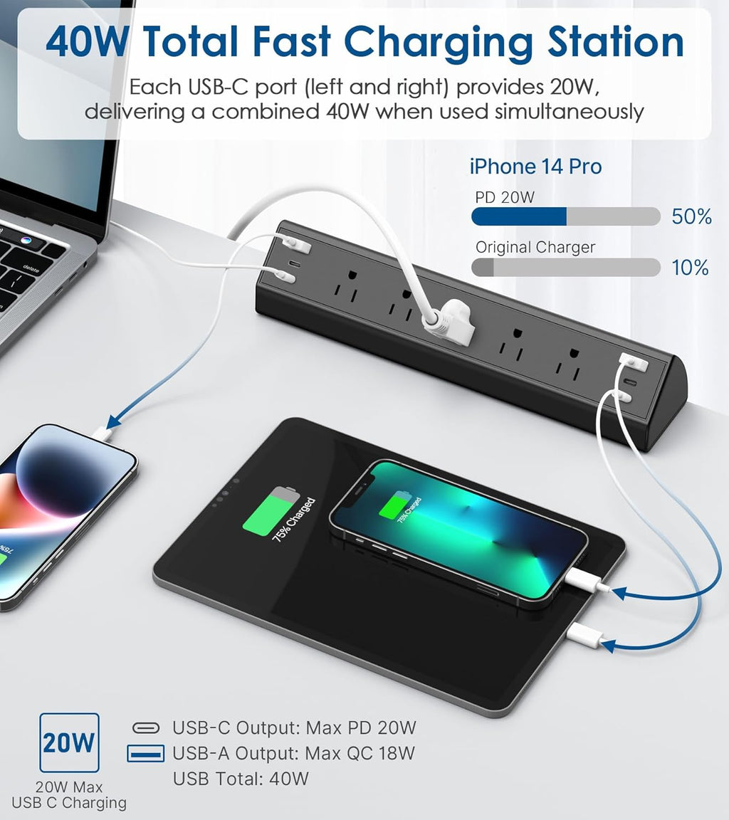 Clamp-On Desk Power Strip with USB-C